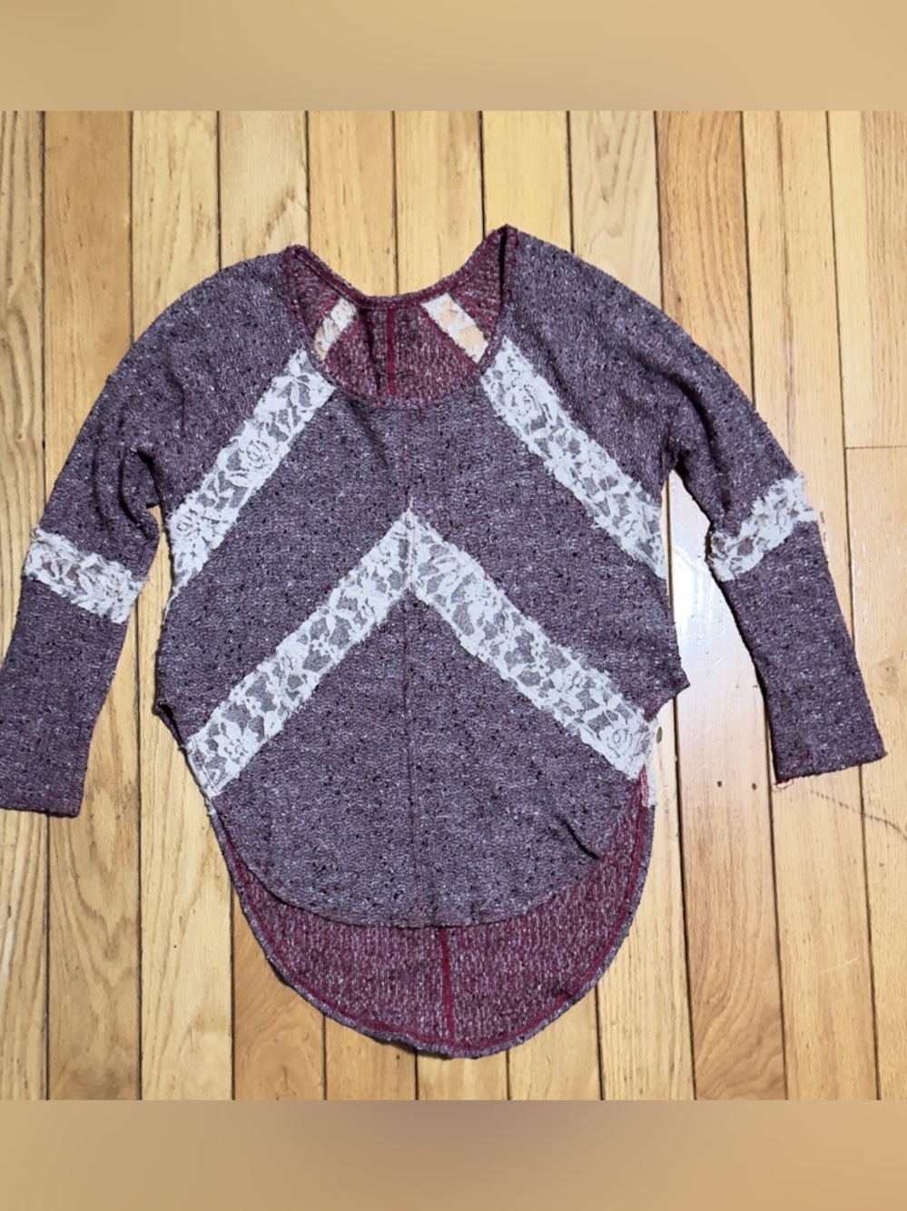 Free People Marled Plum Lace-Trim Scoop Pullover